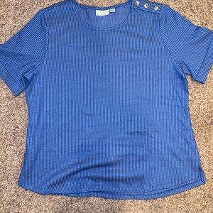 Joan Rivers Women’s Blue L T-Shirt with Button Shoulder Detail and Cuffed Sleeve